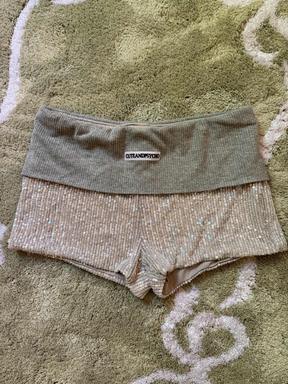 NWOT Cuteandpsycho Sequin Fold-Over Micro Mini Shorts in Silver